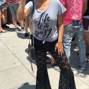 Black flare, lace leggings with built in hot pants